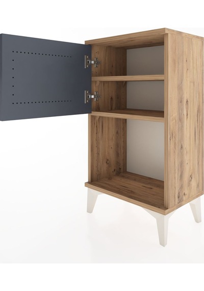Arges Komodin 2 Raflı 2 Çekmeceli Tek Kapaklı 44x30x80 Çam-an... Çam