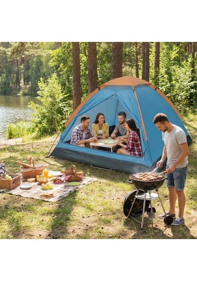 4 Kişilik Kamp Çadırı Manuel Kurulum Düz Kapılı Outdoor Dayanıklı Kamp Doğa Çadırı 200 X 200 X 110 C Çok Renkli