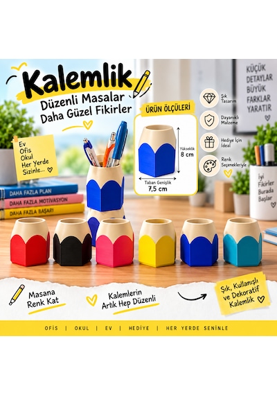 Kalemlik Renkli Kurşun Kalem Tasarımlı, 3d Baskı Sarı