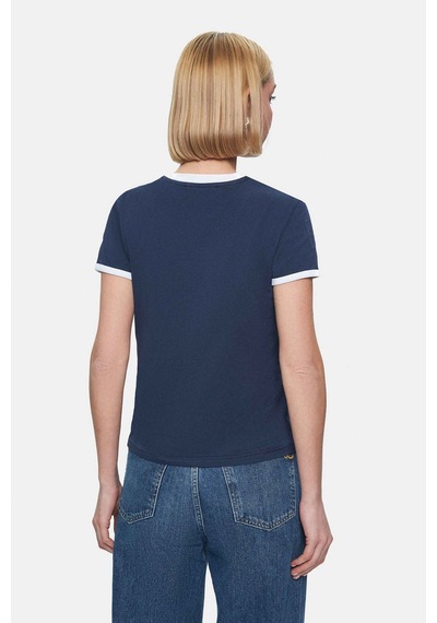 Savannah Lacivert Bisiklet Yaka Baskılı Standard Fit Kadın Tshirt Lacivert