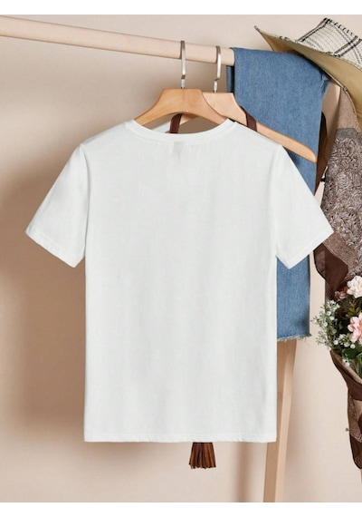 Unisex Pamuklu Eriyen Kalpler Baskılı Tasarım T-shirt Beyaz