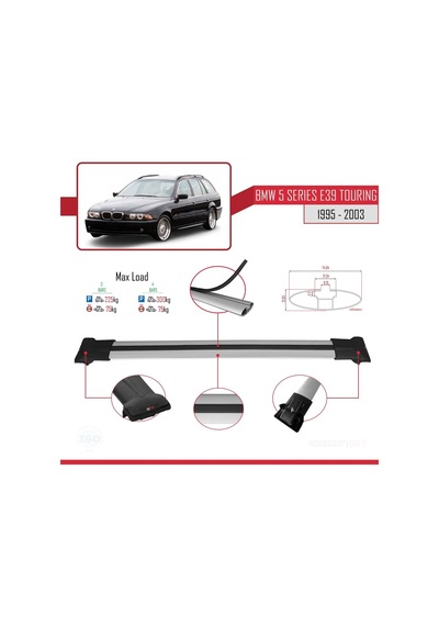 Bmw 5 Serisi E39 Tourıng 1995-2003 Arası İle Uyumlu Fly Model Ara Atkı Tavan Barı Gri 3 Adet Bar