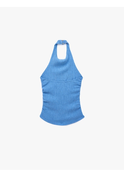 Koton Koton X Sibil Çetinkaya - Bürümcük Kumaş Sırt Dekolteli Kobalt Halter Yaka Bluz Mavi 6sak10075uk
