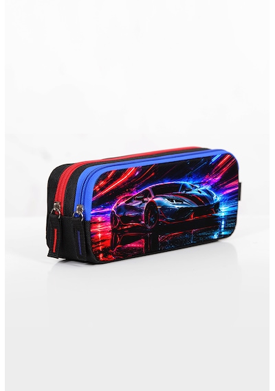 Neon Spor Araba Model Çift Bölmeli Kalemlik Siyah - Mavi