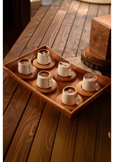 Bambum Ottoman - 6 Kişilik Kahve Fincan Takımı Sade Bambu