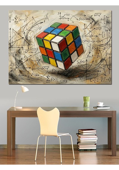 Sanatsal Arka Planda Rubik Küpü Dekoratif Kanvas - Mdf Ahşap Tablo