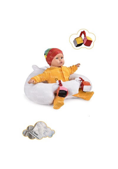 Oyuncaklı Bebek Oturma Destek Minderi - Devrilmez Bebek Koltuğu - Büyük Bebek Oturağı Beyaz