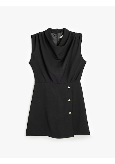 Koton Krep Kumaş Drape Detaylı Degaje Yaka Kolsuz Mini Elbise Siyah 5wak80110uw Siyah