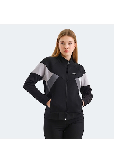 Slazenger VICTORY Kadın Fermuarlı Dik Yaka Cepli Siyah Sweatshirt