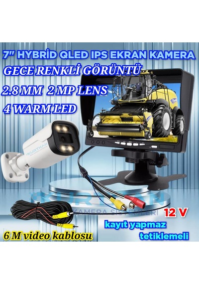 Tarımsal Araçlara 1 Adet Ahd 2mp Warm Ledli Kamera 7'' Qled Ips Monitör 12 V
