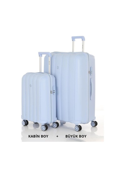 Mçs Bavul Büyük Ve Kabin 2li Set Kırılmaz Silikon Valiz V305 Bebemavi Bebe Mavisi