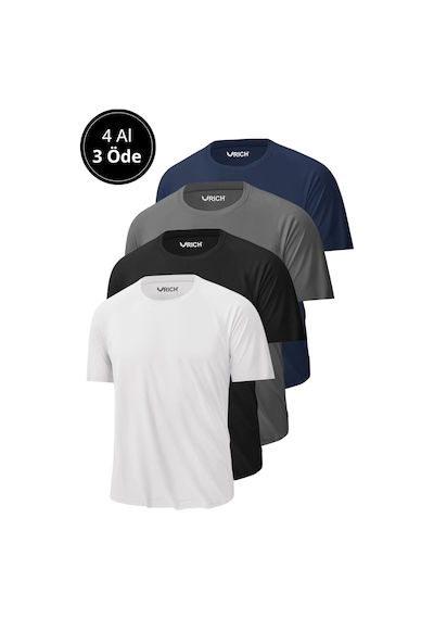 Rich Erkek 4'lü Paket %100 Pamuk Slim Fit Tişört Basic Bisiklet Yaka Kısa Kollu  T-shirt Çok Renkli