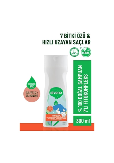 Siveno %100 Doğal Fitokompleks Şampuan 7 Değerli Bitki Yoğun Saç Dökülme Karşıtı Besleyici Dolgunlaştırıcı 300 ML