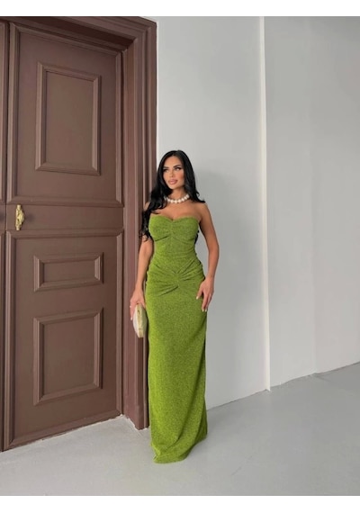 Defymoda Straplez Simli Uzun Elbise Çok Renkli Defymoda Straplez Simli Uzun Elbise Çok Renkli