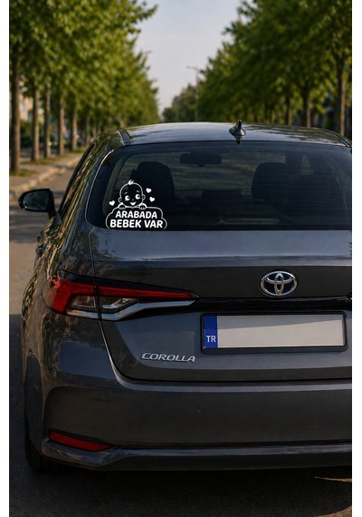 Araba Camı Bebek Var Stickerı 17x17 Cm Beyaz Oto Cam Stickerı Baby On Board Oto Sticker Dijital Baskı