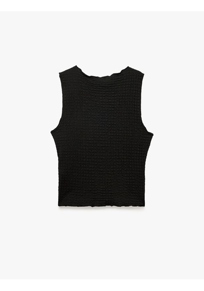 Koton Bürümcük Kumaş Dokulu Slim Fit Bisiklet Yaka Kolsuz Bluz Siyah 6sak10346ek