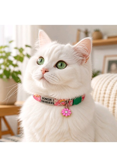 Ayz Markalama Güvenlik Kilitli Kedi Tasması İsimli Kedi Tasması Bahar Temalı