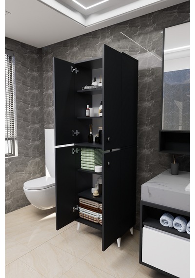 Furex 6 Raflı 4 Kapaklı Çok Amaçlı Banyo Dolabı Antrasit Antrasit