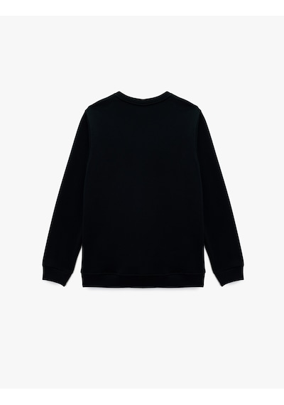 Koton Üç İplik Şardonlu Regular Fit Bisiklet Yaka Uzun Kollu Baskılı Sweatshirt Lacivert 7wam70036mk