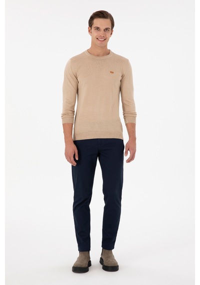 U.S. Polo Assn. Erkek Slim Fit Bisiklet Yaka Kum Melanj Kazak 50297040-VR123