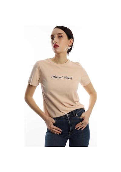 Kadın Minimal Project Basklı Tişört Bej