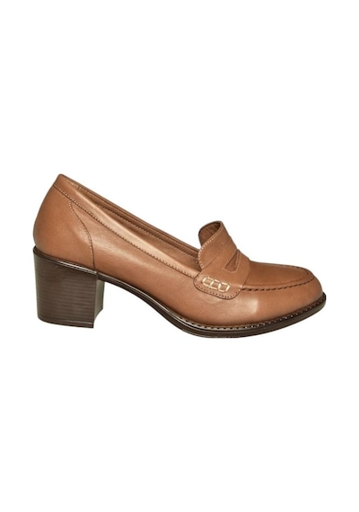 Fox Shoes V468707503 Vizon Hakiki Deri Kalın Topuklu Kadın Ayakkabı Vizon