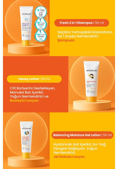 Çocuklar İçin Nemlendirici Losyon&şampuan İçerikli 3lü Başlangıç Bakım Seti Atopalm Kids Starter Kit