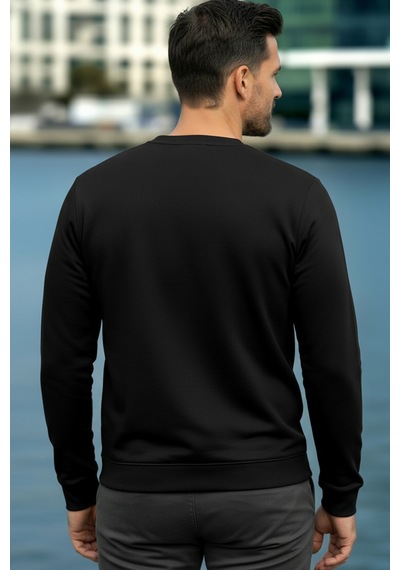 Goffra Erkek Focus Esnek Kumaş Yumuşak Dokulu Günlük Sweatshirt Siyah M401-r0342-06