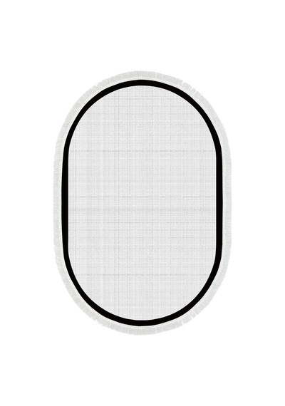Kaymaz Taban Djt Banyo Mutfak Salon Halı Trend Saçaklı Oval Dokuma Desen E5007 Gri Beyaz