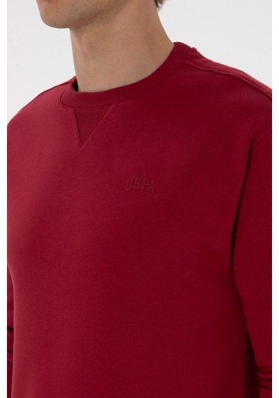 U.S. Polo Assn. Erkek Comfort Fit Bisiklet Yaka Şardonlu Koyu Frambuaz Basic Sweatshirt 50313757-VR104