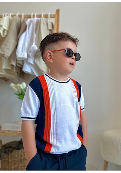 Unisex 1-5 Yaş Polarize Siyah Çocuk Güneş Gözlüğü Kırmızı Sap Detaylı Sarı - Kırmızı