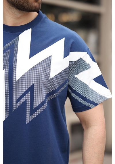 Madmext Lacivert Baskılı %100 Pamuk Erkek T-shirt E7111 Lacivert