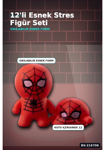 Spider-man Squishy Gerginlik Oyuncağı 12 Adet Stand Kutu Figür Seti Bx-316706