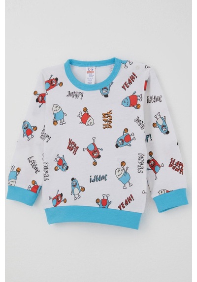 Breeze Erkek Bebek Pijama Takımı Omuzdan Patlı Mini Basket Yıldızı 4 Ay-1 Yaş, Beyaz