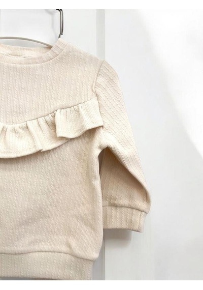 Zekids Kız Çocuk Pamuklu Fırfır Detaylı Taytlı Takım-14295 Krem