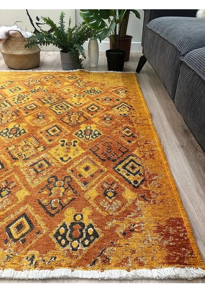 Turuncu Çift Taraflı Modern Vintage Yıkanabilir Antibakteriyel Halı - Yo015btumu