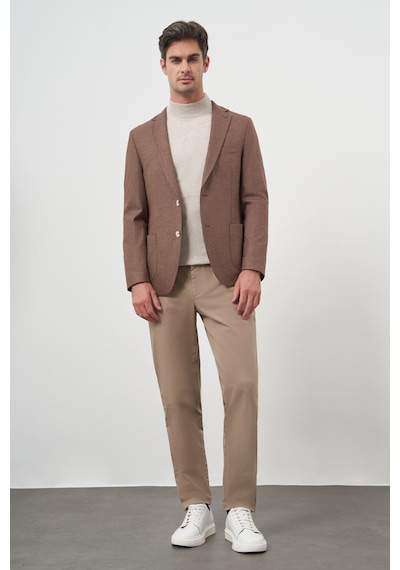 Morven Erkek Kahve Dokuma Slim Fit Mono Yaka Ceket 25ks002001400 Kahve
