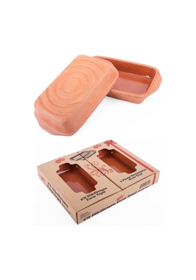 Elizi Çömlekleri 2 Li Dikdörtgen Sırlı Fırın Tepsisi, Toprak Güveç Fırın Kabı Seti Sırlı 25x15cm Toprak