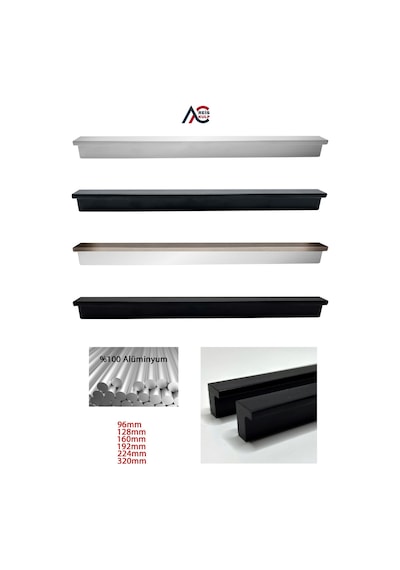Fulya Alüminyum Metal Lüks Modern Mobilya Çekmece Mutfak Dolabı Kulpu Krom 128mm 5 Adet Krom