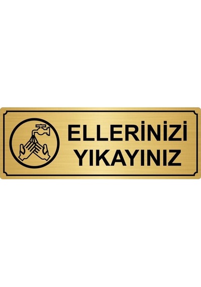 Altın Renk Metal Ellerinizi Yıkayınız Yönlendirme Levhası 7cmx20cm