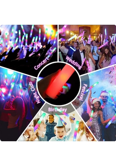 Led Köpük Işık Çubuğu 10 Adet 40 Cm Rgb Işıklı Eğlence Çubuğu Seti 3+ Yaş