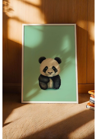 Sevimli Yavru Panda Portresi Çerçeveli Tablo - Bebek Ve Çocuk Odası Modern Hayvan Duvar Dekoru Beyaz