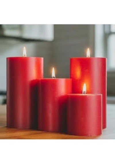 Silindir Mum 10 X 30 Cm Dev Büyük Kütük Mum Kırmızı Kırmızı 50 x 22