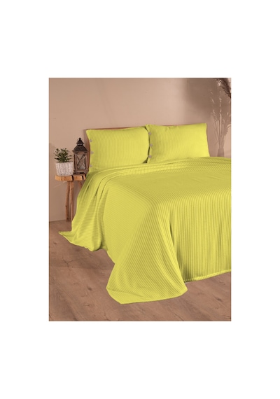 Tek Kişilik Saç Örgü Pike Seti Yatak Örtüsü Takımı 1 Adet Yastık Kılıfı 160 X 220 Cm Sarı