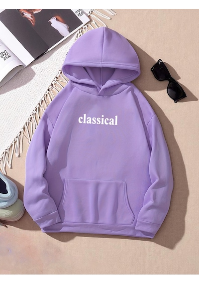 Uyguntarz Unisex Classical Baskılı Oversize Sweatshirt Lila