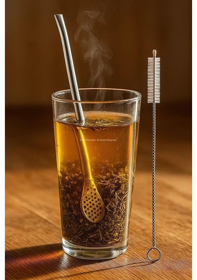 Süzgeç Uçlu Metal Pipet Seti, Filtreli Kaşık Pipet, Temizleme Fırçası Dahil, Kokteyl Sunum Bitki Çayı Ve Yerba Diğer