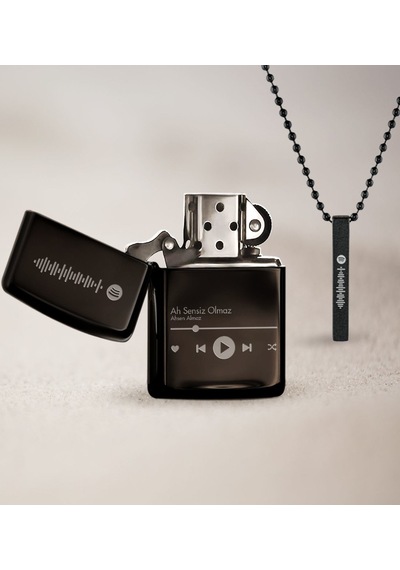 Kişiye Özel Spotify Barkodlu Siyah Benzinli Çakmak ve Çubuk Bar K