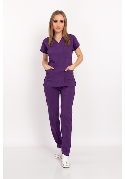 Mor Renk Likralı Unisex Doktor Hemşire Hastane Scrubs Üniforma Ta