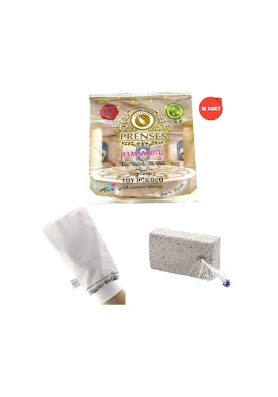 Hamam Otu Toz Tüy Dökücü 10 Paket + Hamam Kesesi + Topuk Taşı Banyo Seti