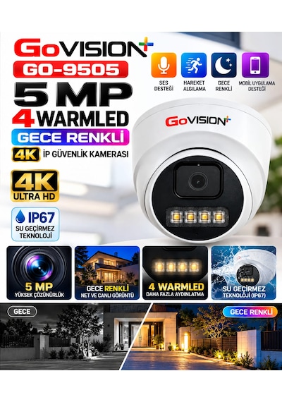 Go Vision 5'li Güvenlik Dome Bullet Ip Kamera Seti - 3.6mm Lens, H.265, Poe, Warm Led Gece Görüşlü